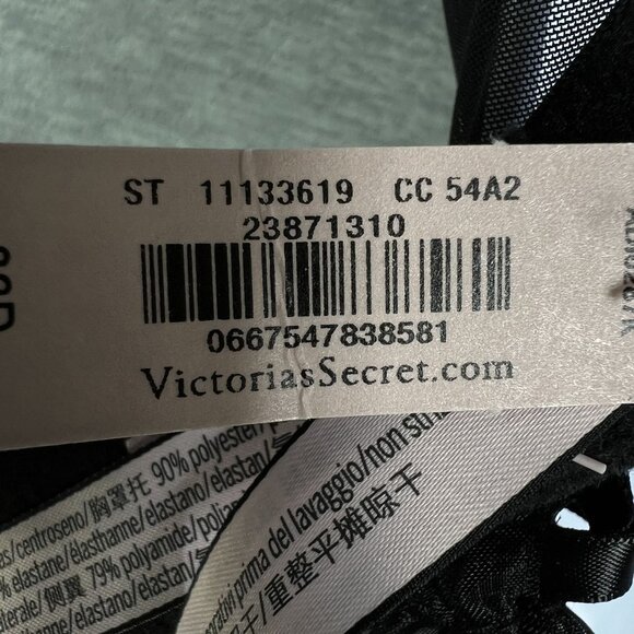 Victorias Secret NWT Demi Bra 32D Black Faux Fur & Solid Straps Sexy Coquette - Picture 12 of 14